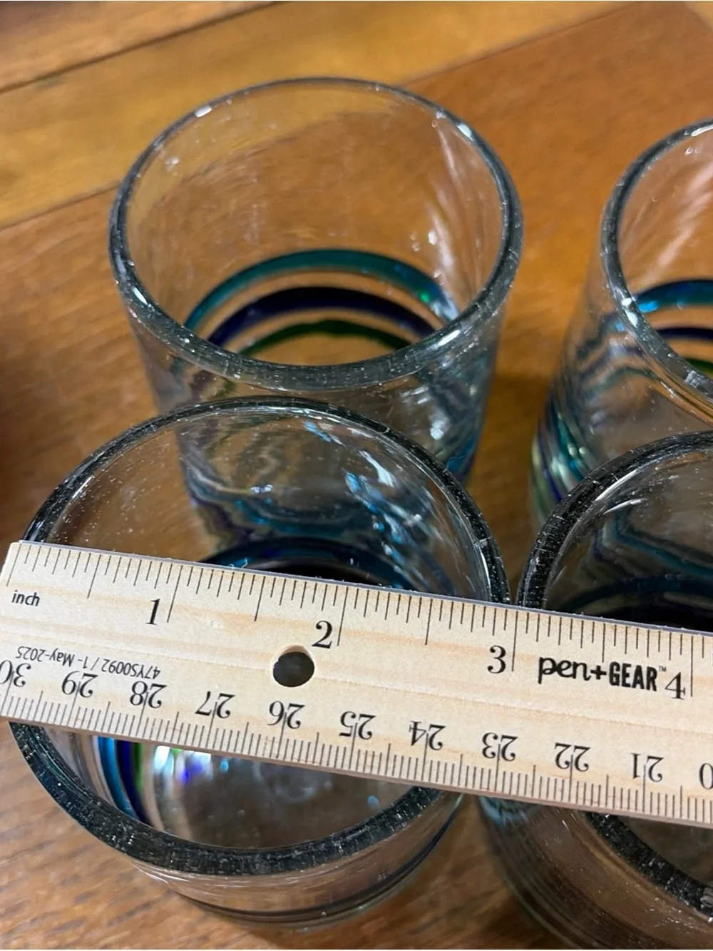 VTG Hand-Blown Mexican Drinking Glasses Set of 4 Barware Green Purple Blue